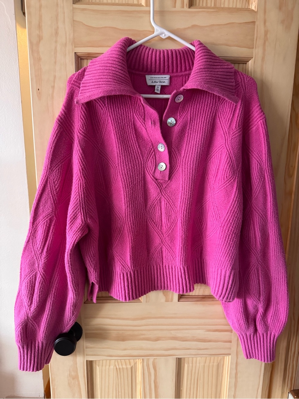& Other Stories Women's Bright Pink Cable Knit Polo Sweater